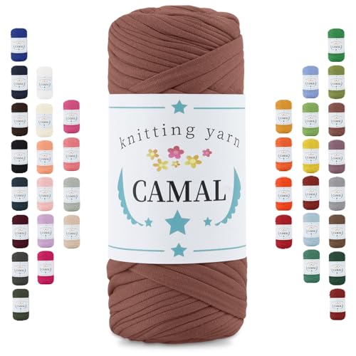 CAMAL 200g Tshirt Garn, Textilgarn zum Häkeln für Körbe 75m Dicke Bändchengarn zum Häkeln Taschen, Häkelgarn T Shirt Garn für Decken Wandbehang Heimdekoration (Tiefes Fleischrosa) von CAMAL