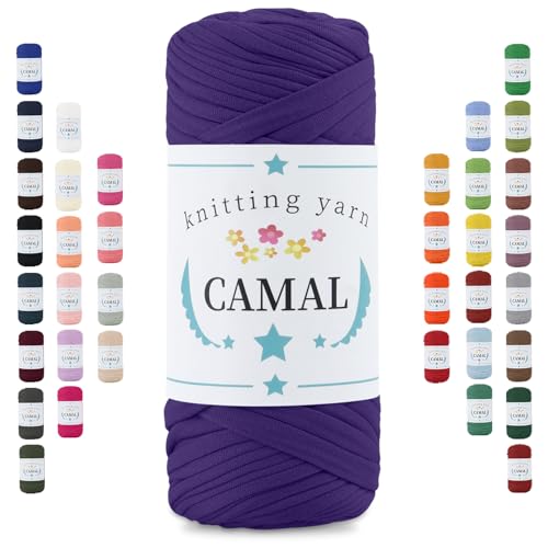 CAMAL 200g Tshirt Garn, Textilgarn zum Häkeln für Körbe 75m Dicke Bändchengarn zum Häkeln Taschen, Häkelgarn T Shirt Garn für Decken Wandbehang Heimdekoration (Veilchen) von CAMAL