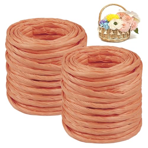CAMAL 2PCS Raffia Bastband Natur, 24m Naturbast Papierdraht zum Basteln, Robust Krepppapier Rollen zum Papierblumen, Raffia Geschenkband Bast zum Blumenkorb, DIY-Dekoration (Champagner) von CAMAL