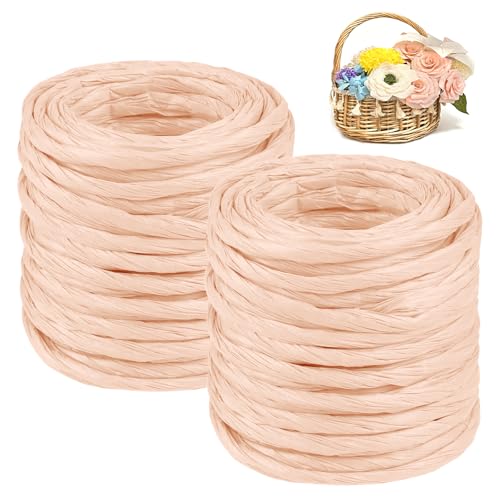 CAMAL 2PCS Raffia Bastband Natur, 24m Naturbast Papierdraht zum Basteln, Robust Krepppapier Rollen zum Papierblumen, Raffia Geschenkband Bast zum Blumenkorb, DIY-Dekoration (Hellchampagner) von CAMAL