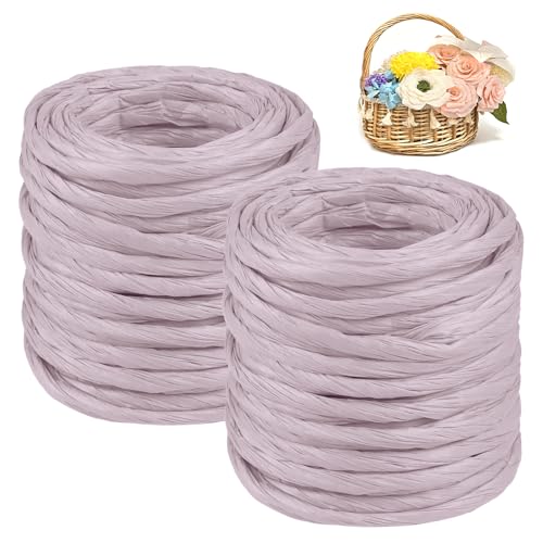 CAMAL 2PCS Raffia Bastband Natur, 24m Naturbast Papierdraht zum Basteln, Robust Krepppapier Rollen zum Papierblumen, Raffia Geschenkband Bast zum Blumenkorb, DIY-Dekoration (Hellviolett) von CAMAL