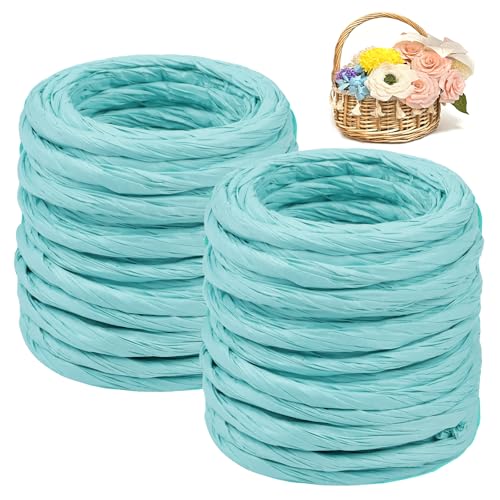 CAMAL 2PCS Raffia Bastband Natur, 24m Naturbast Papierdraht zum Basteln, Robust Krepppapier Rollen zum Papierblumen, Raffia Geschenkband Bast zum Blumenkorb, DIY-Dekoration (Lackblau) von CAMAL
