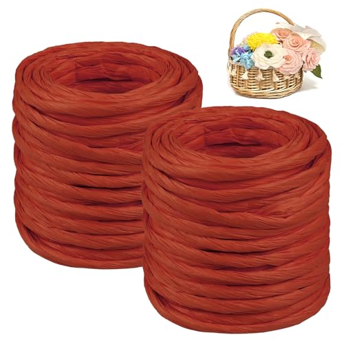 CAMAL 2PCS Raffia Bastband Natur, 24m Naturbast Papierdraht zum Basteln, Robust Krepppapier Rollen zum Papierblumen, Raffia Geschenkband Bast zum Blumenkorb, DIY-Dekoration (Orangerot) von CAMAL