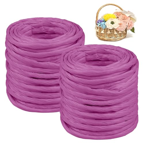 CAMAL 2PCS Raffia Bastband Natur, 24m Naturbast Papierdraht zum Basteln, Robust Krepppapier Rollen zum Papierblumen, Raffia Geschenkband Bast zum Blumenkorb, DIY-Dekoration (Violett) von CAMAL