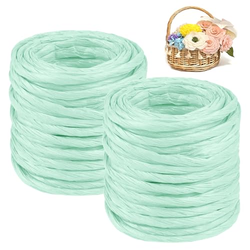 CAMAL 2PCS Raffia Bastband Natur, 24m Naturbast Papierdraht zum Basteln, Robust Krepppapier Rollen zum Papierblumen, Raffia Geschenkband Bast zum Blumenkorb, DIY-Dekoration (Wasserblau) von CAMAL