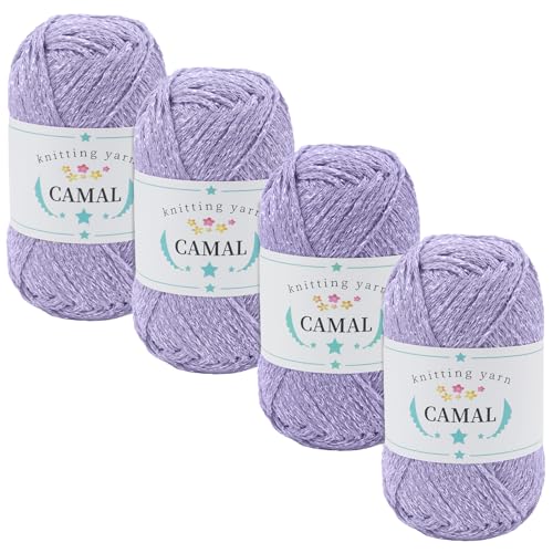 CAMAL 4 Stück Baumwolle zum Häkeln, 400g Glitzern Häkelwolle Baumwolle für Taschen Weich Funkelnd Tshirt Garn für Häkel & Strickgarn, Metallic Häkelgarn für DIY Handtasche (Hellviolett Silber) CAMAL 4 Stück Baumwolle zum Häkeln, 400g Glitzern Häkelwolle Baumwolle für Taschen Weich Funkelnd Tshirt Garn für Häkel & Strickgarn, Metallic Häkelgarn für DIY Handtasche (Hellviolett Silber) von CAMAL