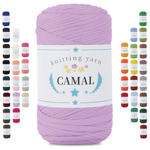 CAMAL 400g Tshirt Garn, Textilgarn zum Häkeln für Körbe 150m Dicke Bändchengarn zum Häkeln Taschen, Häkelgarn T Shirt Garn für Decken Wandbehang Heimdekoration (Flieder Violett) von CAMAL
