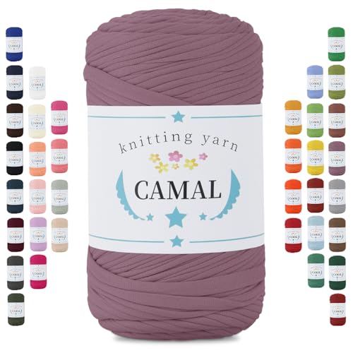 CAMAL 400g Tshirt Garn, Textilgarn zum Häkeln für Körbe 150m Dicke Bändchengarn zum Häkeln Taschen, Häkelgarn T Shirt Garn für Decken Wandbehang Heimdekoration (Grau Violett) von CAMAL