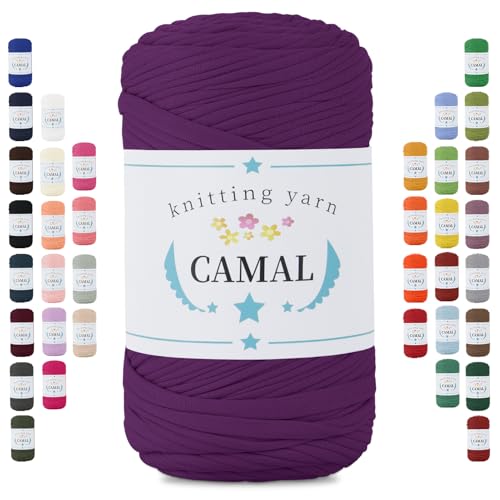 CAMAL 400g Tshirt Garn, Textilgarn zum Häkeln für Körbe 150m Dicke Bändchengarn zum Häkeln Taschen, Häkelgarn T Shirt Garn für Decken Wandbehang Heimdekoration (Helles Violett) von CAMAL