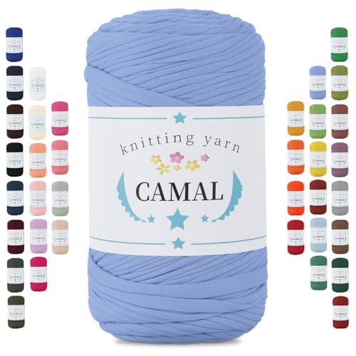 CAMAL 400g Tshirt Garn, Textilgarn zum Häkeln für Körbe 150m Dicke Bändchengarn zum Häkeln Taschen, Häkelgarn T Shirt Garn für Decken Wandbehang Heimdekoration (Himmelblau) von CAMAL