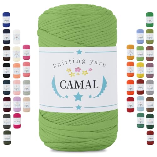 CAMAL 400g Tshirt Garn, Textilgarn zum Häkeln für Körbe 150m Dicke Bändchengarn zum Häkeln Taschen, Häkelgarn T Shirt Garn für Decken Wandbehang Heimdekoration (Obst Grün) von CAMAL