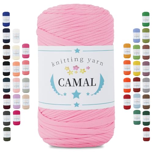 CAMAL 400g Tshirt Garn, Textilgarn zum Häkeln für Körbe 150m Dicke Bändchengarn zum Häkeln Taschen, Häkelgarn T Shirt Garn für Decken Wandbehang Heimdekoration (Rosa) von CAMAL