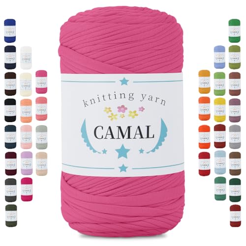CAMAL 400g Tshirt Garn, Textilgarn zum Häkeln für Körbe 150m Dicke Bändchengarn zum Häkeln Taschen, Häkelgarn T Shirt Garn für Decken Wandbehang Heimdekoration (Rosarot Rosa) von CAMAL