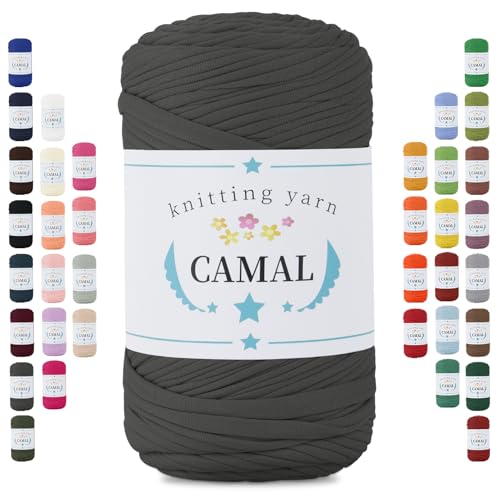 CAMAL 400g Tshirt Garn, Textilgarn zum Häkeln für Körbe 150m Dicke Bändchengarn zum Häkeln Taschen, Häkelgarn T Shirt Garn für Decken Wandbehang Heimdekoration (Tiefes Braun) von CAMAL