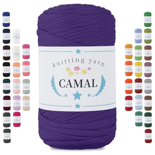 CAMAL 400g Tshirt Garn, Textilgarn zum Häkeln für Körbe 150m Dicke Bändchengarn zum Häkeln Taschen, Häkelgarn T Shirt Garn für Decken Wandbehang Heimdekoration (Veilchen) von CAMAL