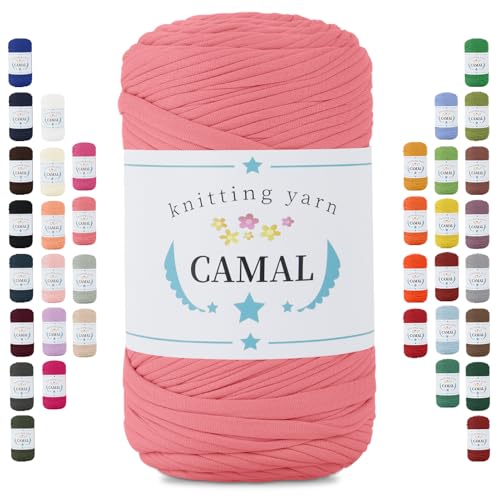 CAMAL 400g Tshirt Garn, Textilgarn zum Häkeln für Körbe 150m Dicke Bändchengarn zum Häkeln Taschen, Häkelgarn T Shirt Garn für Decken Wandbehang Heimdekoration (Wassermelone Rosa) von CAMAL