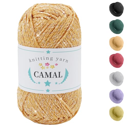 CAMAL Baumwolle zum Häkeln, 100g / 140m Glitzern Häkelwolle Baumwolle für Taschen Weich Funkelnd Tshirt Garn für Häkel & Strickgarn, Metallic Häkelgarn für DIY Handtasche (Orange-Gelb Silber) CAMAL Baumwolle zum Häkeln, 100g / 140m Glitzern Häkelwolle Baumwolle für Taschen Weich Funkelnd Tshirt Garn für Häkel & Strickgarn, Metallic Häkelgarn für DIY Handtasche (Orange-Gelb Silber) von CAMAL