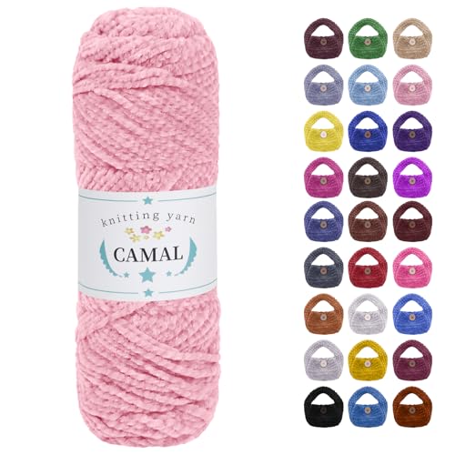 CAMAL Chenille Wolle zum Häkeln Fleece Decke, 120m Kuschelwolle zum Stricken Pullover, 75g Velvet Chenille Garn Weich Plüschwolle Flauschige Wolle für Stricken DIY Handwerk (Helles Rosa) von CAMAL
