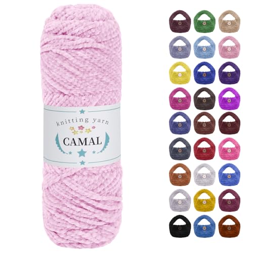 CAMAL Chenille Wolle zum Häkeln Fleece Decke, 120m Kuschelwolle zum Stricken Pullover, 75g Velvet Chenille Garn Weich Plüschwolle Flauschige Wolle für Stricken DIY Handwerk (Hellrosa) von CAMAL