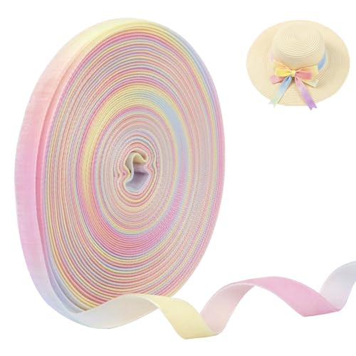 CAMAL Einseitiges Samtband 45m Regenbogen Satinband 10mm Breit Geschenkband Polyester Stoff Samtband für Hochzeitsdeko, Geschenkschleifen, Girlande, Haarschleifen von CAMAL