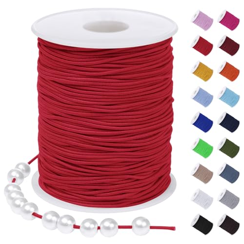 CAMAL Elastische Kordel, Polyester, 1 mm, Schnur für Perlen, 100 m, elastischer Faden, geflochten, Bastelschnur für Armbänder, Basteln, Handwerk, Halsketten (rot) von CAMAL