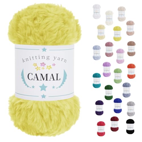 CAMAL Wolle für Taschen Häkeln, 100g / 60m Chenille Wolle Dick Garn Polyester Plüschwolle Chunky Yarn Häkelwolle zum Stricken Mütze, Ohrenschützer, Puppen (Gelb) von CAMAL