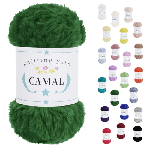 CAMAL Wolle für Taschen Häkeln, 100g / 60m Chenille Wolle Dick Garn Polyester Plüschwolle Chunky Yarn Häkelwolle zum Stricken Mütze, Ohrenschützer, Puppen (Grasgrün) von CAMAL