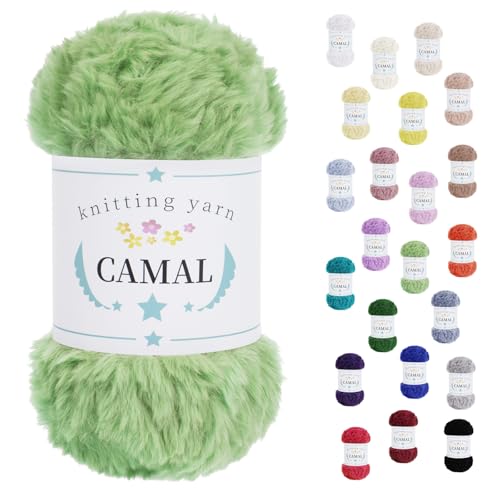 CAMAL Flauschige Wolle zum Häkeln Flauschig Schal Fluffy Plüschwolle 100g / 60m Weiche Fransengarn Chunky Wolle Kuschelwolle zum Stricken Mütze, Ohrenschützer, Puppen (Hellgrün) von CAMAL