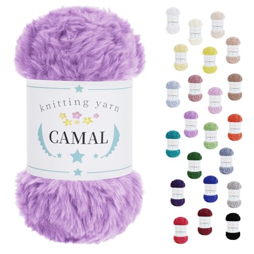 CAMAL Flauschige Wolle zum Häkeln Flauschig Schal Fluffy Plüschwolle 100g / 60m Weiche Fransengarn Chunky Wolle Kuschelwolle zum Stricken Mütze, Ohrenschützer, Puppen (Hellviolett) von CAMAL