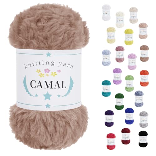 CAMAL Flauschige Wolle zum Häkeln Flauschig Schal Fluffy Plüschwolle 100g / 60m Weiche Fransengarn Chunky Wolle Kuschelwolle zum Stricken Mütze, Ohrenschützer, Puppen (Khaki) von CAMAL