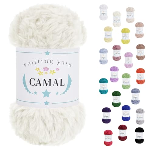 CAMAL Flauschige Wolle zum Häkeln Flauschig Schal Fluffy Plüschwolle 100g / 60m Weiche Fransengarn Chunky Wolle Kuschelwolle zum Stricken Mütze, Ohrenschützer, Puppen (milchweiß) von CAMAL