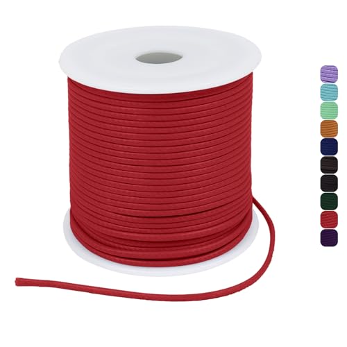 CAMAL Gewachste Nylonschnur 1,5mm Gewachstes Garn für Armbänder, 21m Gewachste Lederschnur 1,5mm Perlenschnur Schmuckband für DIY Handwerk, Makramee Halskette, Schmuck (Rot) von CAMAL