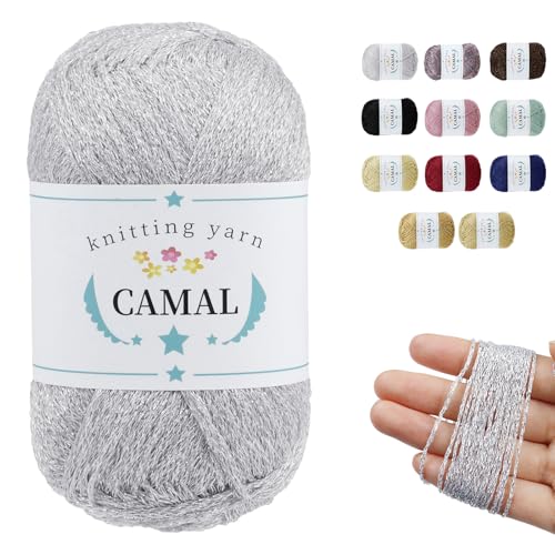 CAMAL Glitzer Häkelgarn Dünn 1mm x 300m Metallic Garn zum Häkeln, 50g Polyester Farbiges Strickgarn zum Häkeln Stoff, Puppen, Glänzendes Spitzen-Strickgarn Zubehör (Weinrot) von CAMAL