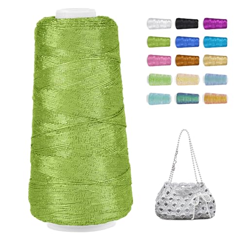 CAMAL Glitzer Makramee Garn 1mm x 475m Metallic-Garn zum Häkeln, 200g Luxuriöses Polyester Garn 3-lagiger Kern Häkelgarn für Taschen, Mützen, DIY Dekorationen (Grün) von CAMAL