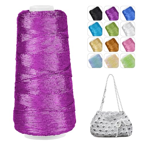 CAMAL Glitzer Makramee Garn 1mm x 475m Metallic-Garn zum Häkeln, 200g Luxuriöses Polyester Garn 3-lagiger Kern Häkelgarn für Taschen, Mützen, DIY Dekorationen (Rosenrosa) von CAMAL