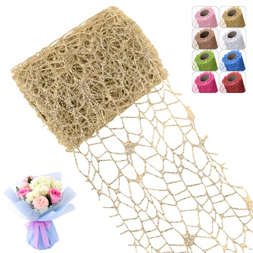 CAMAL Glitzerband Gold Glitzer Tüll 10cm x 4,5m Luxus Dekoband, Glitzer Polyester Tüll Stoff für Kunsthandwerk, Glitzern Schleifenband Breit Ribbon für Blumensträuße, Kränze CAMAL Glitzerband Gold Glitzer Tüll 10cm x 4,5m Luxus Dekoband, Glitzer Polyester Tüll Stoff für Kunsthandwerk, Glitzern Schleifenband Breit Ribbon für Blumensträuße, Kränze von CAMAL