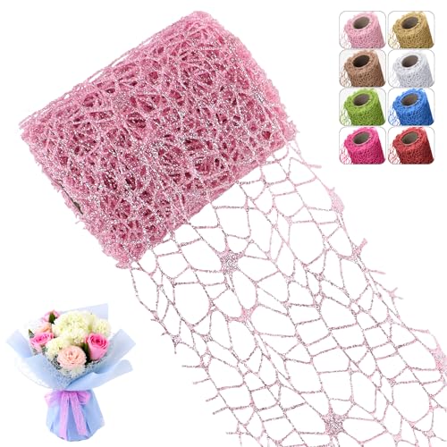 CAMAL Glitzerband Rosa Glitzer Tüll 10cm x 4,5m Luxus Dekoband, Glitzer Polyester Tüll Stoff für Kunsthandwerk, Glitzern Schleifenband Breit Ribbon für Blumensträuße, Kränze CAMAL Glitzerband Rosa Glitzer Tüll 10cm x 4,5m Luxus Dekoband, Glitzer Polyester Tüll Stoff für Kunsthandwerk, Glitzern Schleifenband Breit Ribbon für Blumensträuße, Kränze von CAMAL