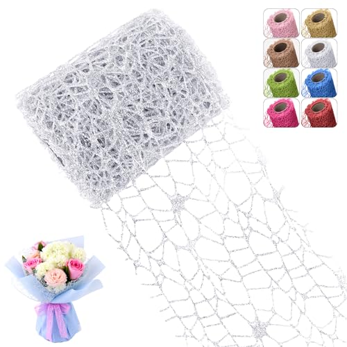 CAMAL Glitzerband Silber Glitzer Tüll 10cm x 4,5m Luxus Dekoband, Glitzer Polyester Tüll Stoff für Kunsthandwerk, Glitzern Schleifenband Breit Ribbon für Blumensträuße, Kränze CAMAL Glitzerband Silber Glitzer Tüll 10cm x 4,5m Luxus Dekoband, Glitzer Polyester Tüll Stoff für Kunsthandwerk, Glitzern Schleifenband Breit Ribbon für Blumensträuße, Kränze von CAMAL