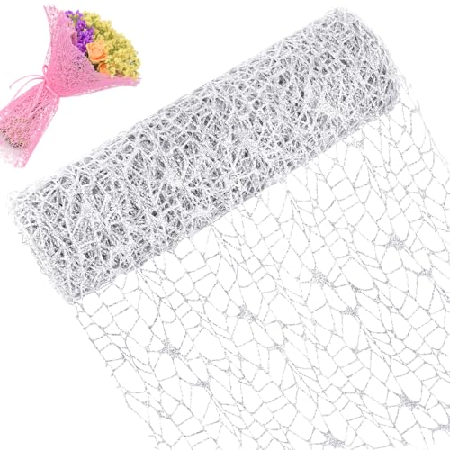 CAMAL Glitzerband Silber Glitzer Tüll 25cm x 4,5m Luxus Dekoband, Glitzer Polyester Tüll Stoff für Kunsthandwerk, Glitzern Schleifenband Breit Ribbon für Blumensträuße, Kränze CAMAL Glitzerband Silber Glitzer Tüll 25cm x 4,5m Luxus Dekoband, Glitzer Polyester Tüll Stoff für Kunsthandwerk, Glitzern Schleifenband Breit Ribbon für Blumensträuße, Kränze von CAMAL