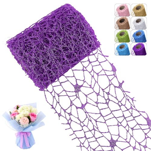 CAMAL Glitzerband Violett Glitzer Tüll 10cm x 4,5m Luxus Dekoband, Glitzer Polyester Tüll Stoff für Kunsthandwerk, Glitzern Schleifenband Breit Ribbon für Blumensträuße, Kränze CAMAL Glitzerband Violett Glitzer Tüll 10cm x 4,5m Luxus Dekoband, Glitzer Polyester Tüll Stoff für Kunsthandwerk, Glitzern Schleifenband Breit Ribbon für Blumensträuße, Kränze von CAMAL