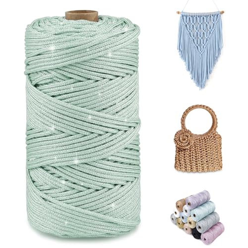 CAMAL Glitzern Makramee Garn 2mm x 150m Metallisch Garn für Taschen Häkeln & Stricken, Polyester Rope Luxus Häkelgarn für Taschen, Puppen, Decken, DIY-Dekoration (Cyan-Silber) von CAMAL