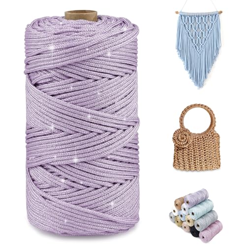 CAMAL Glitzern Makramee Garn 2mm x 150m Metallisch Garn für Taschen Häkeln & Stricken, Polyester Rope Luxus Häkelgarn für Taschen, Puppen, Decken, DIY-Dekoration (Lila-Silber) von CAMAL