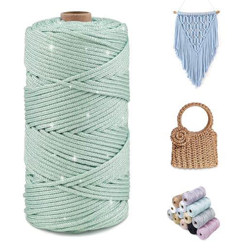 CAMAL Glitzern Makramee Garn 3mm x 100m Metallisch Garn für Taschen Häkeln & Stricken, Polyester Rope Luxus Häkelgarn für Taschen, Puppen, Decken, DIY-Dekoration (Cyan-Silber) von CAMAL