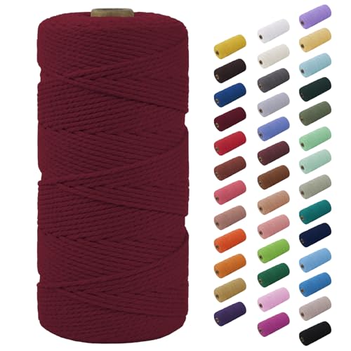 CAMAL Makramee-Garn, Makramee Garn 2mm Baumwollgarn 200m Baumwollschnur Bunte Makrameegarn für DIY Handwerk Basteln Stricken Boho Deko, Baumwollschnur zum Basteln Stricken (Weinrot) von CAMAL