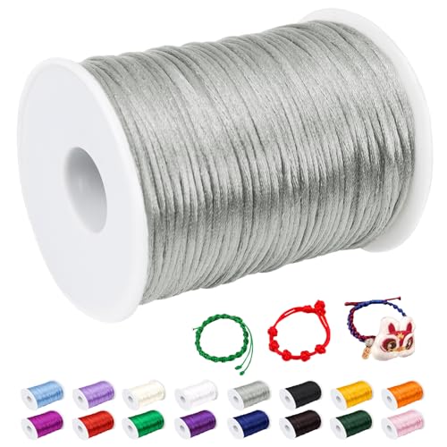 CAMAL Nylonschnur 2,5mm nylonfaden 100m Armband Schnur für Perlenschnur Nylon makramee Schnur für Chinesische Knüpfschnur, Windspielschnur, Kunsthandwerk (Silber Grau) von CAMAL