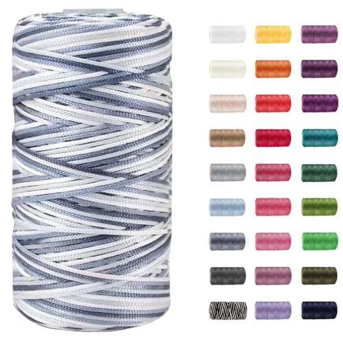 CAMAL Polypropylene Garn 1,5mm x 200m Häkelgarn für Taschen Makramee Garn für Handtasche Häkeln Polypropylene Yarn für Handwerk Wohndekorationen, Platzteller, Umhängetasche (Grau-Weiß) von CAMAL