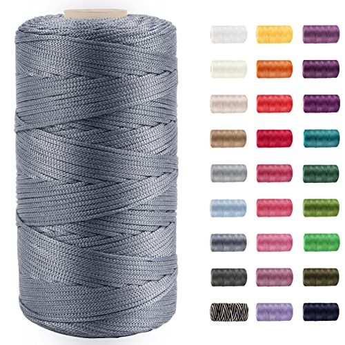 CAMAL Polypropylene Garn 1,5mm x 200m Häkelgarn für Taschen Makramee Garn für Handtasche Häkeln Polypropylene Yarn für Handwerk Wohndekorationen, Platzteller, Umhängetasche (Mittelgrau) von CAMAL