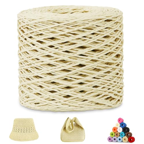 CAMAL Raffia Garn zum Häkeln, Papierdraht Bastband zum Basteln 1.5mm x 200m Raffia Bast Bunt Papiergarn zum Häkeln Von Taschen, Strandmütze, DIY Handarbeiten (Beige) von CAMAL