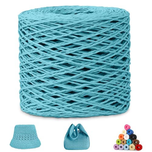 CAMAL Raffia Garn zum Häkeln, Papierdraht Bastband zum Basteln 1.5mm x 200m Raffia Bast Bunt Papiergarn zum Häkeln Von Taschen, Strandmütze, DIY Handarbeiten (Blau) von CAMAL