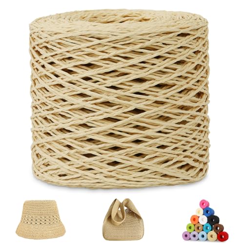 CAMAL Raffia Garn zum Häkeln, Papierdraht Bastband zum Basteln 1.5mm x 200m Raffia Bast Bunt Papiergarn zum Häkeln Von Taschen, Strandmütze, DIY Handarbeiten (Elfenbeinweiß) von CAMAL